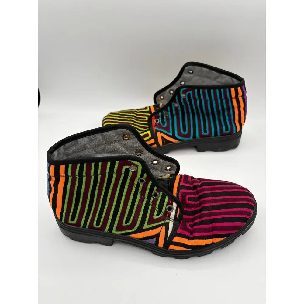 Mola Skywalker Ankle Boots Molas4u Striped Artisan Made Unique Wearable Art
